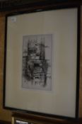 Andrew Fairbairn Affleck, A Venetian doorway, etching, signed.