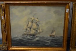 Max Parsons, Sailing ships at sea, oil on board.