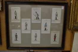A group of eight late 19th century hand coloured engravings of Kaisers Infantry, mounted on single