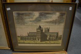 The Cathedral Church of Exeter, colour engraving together with a coloured print depicting figures by