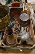 A box of assorted metalware etc.