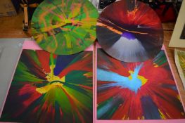 After Damien Hirst, four spin paintings, unframed.
