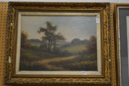 Rural landscape with a path, oil on board.