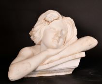 Continental School, Circa 1900, a head study of a female resting her head on her hands, carved