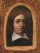 Circle of Gerard Ter Borch, a miniature portrait of a gentleman in a white collar, oil, 2.75