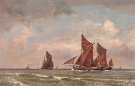 Kenneth Denton (b. 1932), 'Barges at Harwich', oil on board, signed, inscribed verso, 16