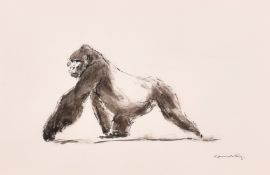 Jonathon Kenworthy (b. 1943), a study of a striding gorilla, pen, ink and gouache, signed, 6.5