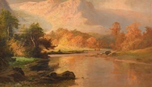 Late 19th Century British School, an autumnal highland scene, oil probably on card, 12