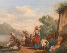 19th Century possibly Italian School, female figures washing clothes, oil on canvas, 10