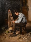 Betsy Repelius (1848-1921), Dutch, young boy making a model boat, oil on canvas, signed, 27