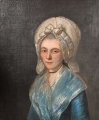 Continental School, a portrait of a lady in a white bonnet, oil on canvas, 25.5