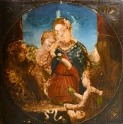 18th/19th Century, a scene of the Holy Family with saints in attendance, oil on elm panel, 37.25
