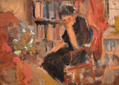 Early 20th Century Impressionist School, female figure seated by a vase of flowers in an interior,