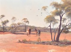 Bruce Malloch (b. 1936) Australia, 'Afternoon Saddle Up, Goldfields', oil on canvas board, signed