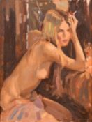 Ken Moroney (1949-2018), 'Between Shows'. Study of a female nude, oil on board, signed, 9