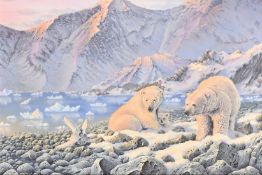 David Griffin, circa 1992, a family of polar bears, oil on canvas, signed and dated 1992, 20