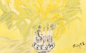 20th Century Continental Impressionist School, a still life study of yellow flowers, oil on card,