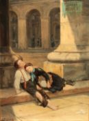 Augustus Edwin Mulready (1844-1903), impoverished child street performers asleep on the stone