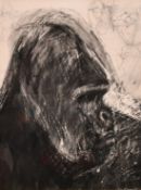Jason Richard Bowyer (1957-2019), a head study of a gorilla, watercolour and scratching out, signed,