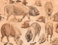 Circle of William Gunning King, Circa 1900, a sketch of pigs in different positions, ink and