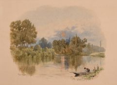 F. G. Coleridge (1840-1925), figure on a punt at dusk, watercolour, signed, 4.75
