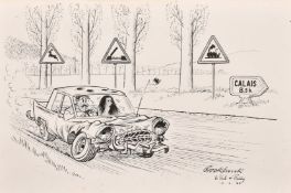 Russell Brockbank (1913-1979), 'Calais 8.5K', an ink cartoon, signed, dedicated and dated 15.2.64,