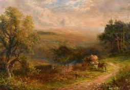 Attributed to George Turner (1843-1910), 'Scene in N. Derbyshire', figures and a horse and cart on a