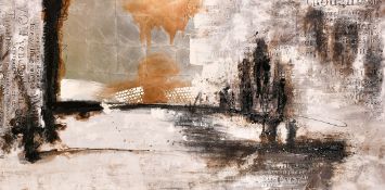 Contemporary School, Possibly American, an abstract composition with text, mixed media, 39