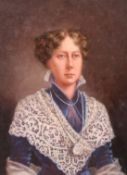 19th/20th Century English School, half-length portrait of a lady in a fine lace shawl, oil on