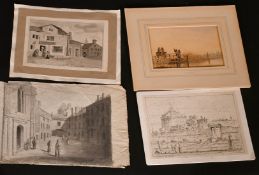A good folio of mostly 19th Century watercolours, unframed, (q).