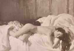 Paul Laib after William Orpen, reclining nude on a bedspread, photograph with photographer's ink