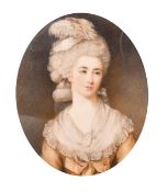 Attributed to James Nixon (1741-1812), a miniature portrait of an elegant young lady with feathers