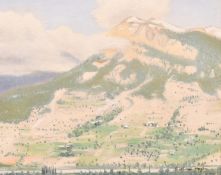Robert Morson-Hughes (1873-1953), a Continental mountain view, oil on board, signed, 7.5