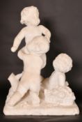 19th Century Italian School, an impressive carved marble group of three cherubs amongst garlands