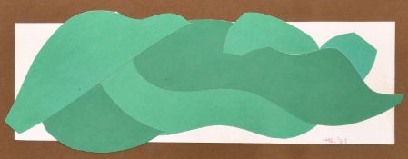 Helene Blumenfeld, Circa 1979, an untitled abstract form, paper collage, initialed in pen and