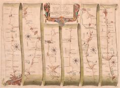 Ogilby, The Road from London to Arundel, hand coloured engraving, probably 17th Century, plate