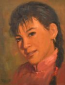 Southeast Asian School, 20th Century, a bust portrait of a young woman, oil on canvas,