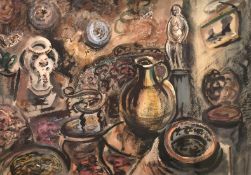 Edward Ardizone (1900-1979), a study of mixed items in an old curiosity shop, watercolour, ink and