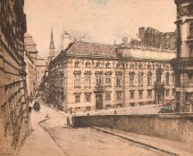 Luigi Kasimir (1881-1962), a Vienna street scene, etching and aquatint, signed in pencil, 15
