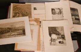 A good folio of 19th/20th Century etchings and engravings, Hankey, A. Legros and others, unframed,
