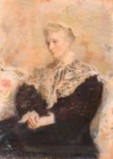 Late 19th Century, a pastel portrait of a seated lady with a white lace shawl, 29