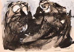 Ibrahim Hussein (1936-2009), 'Conversation', ink, watercolour and acrylic on paper, 10