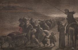 Gill-Julien Matthey (1889-1956), figures in flight, charcoal, signed, 12.25