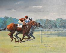 Ann Brazier (20th Century), horses racing, oil on canvas, signed, 24