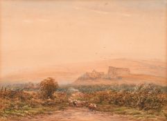 James Orrock (1829-1913), cattle on a country path with an extensive landscape view beyond, signed