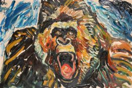 John Bratby (1928-1992), a head study of a Gorilla, oil on canvas, signed, 20