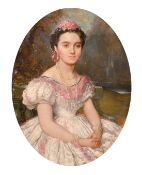 19th Century Continental School, a portrait of a seated female figure wearing pearls with a