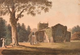 19th Century English School, 'Edgbaston Old Church, Birmingham', hand coloured aquatint, 13