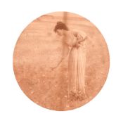 After Margetson, 'The Flowers of the Field', mezzotint, in a carved Florentine frame, diameter 19.