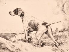 Ruben Ward Binks (1880-1950), a pointer in a landscape, etching, signed in pencil, plate size 5.5